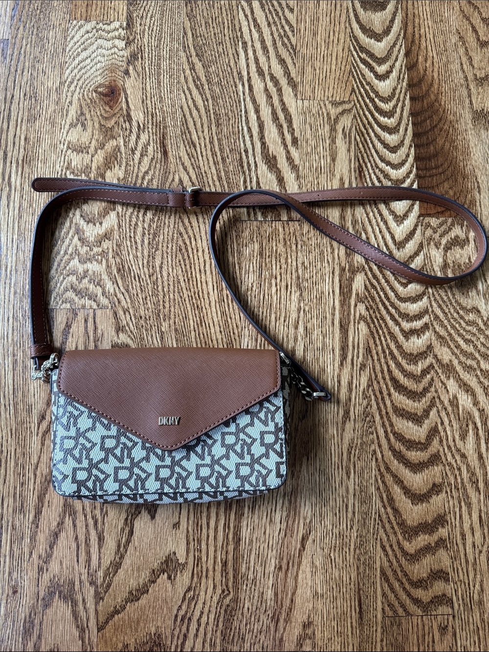 DKNY Brown and Beige Logo Crossbody Bag